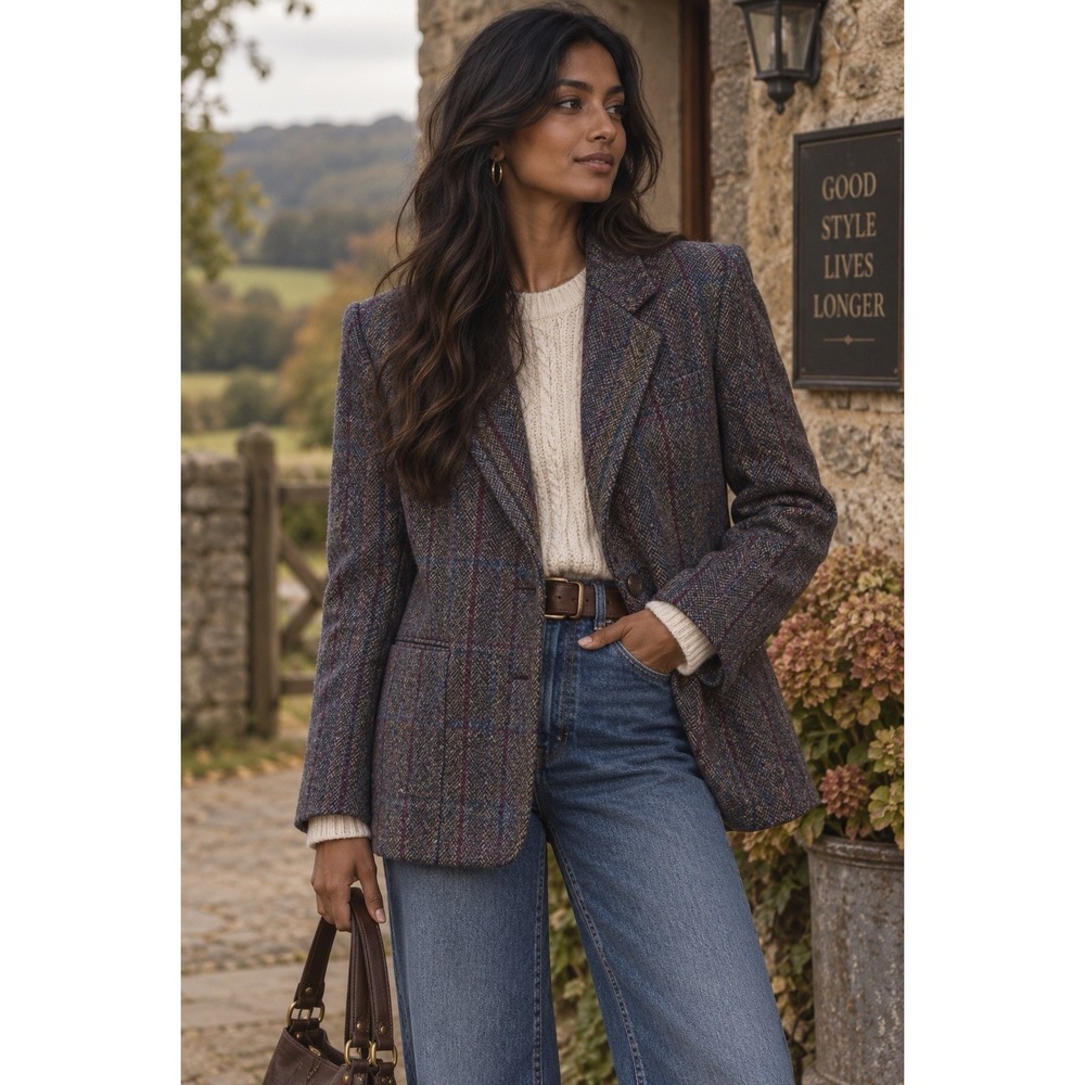 VTG Orvis Harris Tweed Blazer S Wool Herringbone Plaid England Jacket Heritage